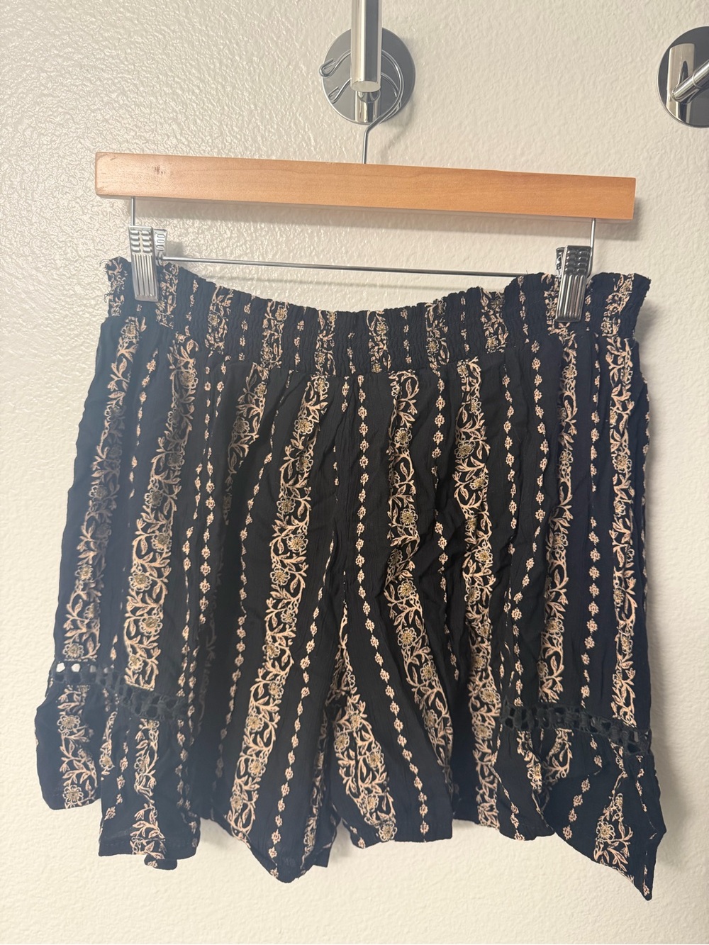 Free People Angie Black Shorts with Beige Stripe Pattern